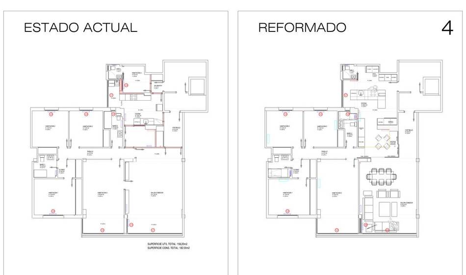 Plano de estado actual y reformado — reforma integral de vivienda en Avenida de Brasilia, Madrid